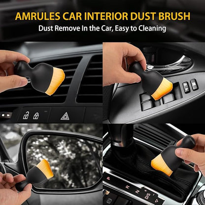 Amrules 2PCS Car Interior Detailing Brush, Auto Car Detailing Brush Dusting Brush, Soft Bristles Car Interior Cleaning Tool for Dashboard Interior, Exterior, Skylight, Leather, Dust Brush, Brown