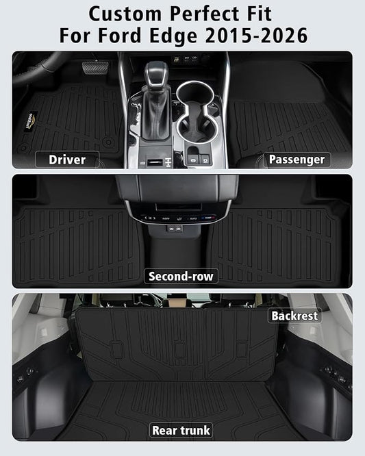 Floor Mats Custom for Ford Edge 2015-2024 2025 2026 ST Titanium SE SEL Sport Trunk Mat with Backrest Mat All Weather TPE Full Set Liners Cargo Protector & Door Sill Guards for Edge 2025 Accessories