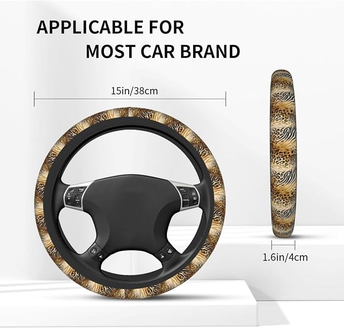 Leopard Zebra Print Steering Wheel Covers Non Slip Neoprene Universal 15 Inch Steering Wheel Protector Car Cover for Men Women