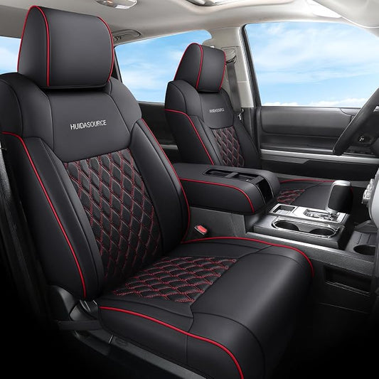 Huidasource Front Car Seat Covers for Dodge Ram, Waterproof Seat Cushion Ram Pickup Truck Seat Protector Fit for 2009-2025 Ram 1500, 2010-2025 Ram 2500/3500 Crew/Mega Cab(Concave Front/Black&Red)