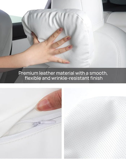 TPARTS Leather Headrest Neck Pillow for All Tesla Model Y/X/3/S(Includes Model Y Juniper 2026 2025 & Model 3 Highland 2024-2026) Accessories, Car Neck Pillow for Traveling (1pc White)