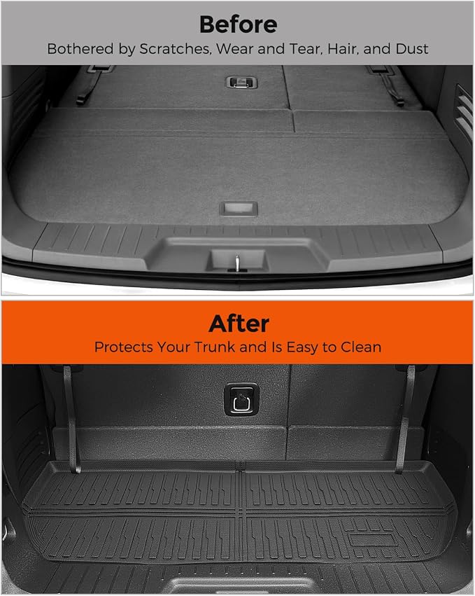 Car Floor Mats for Traverse Enclave: 2009-2017(Only with 2nd Row Bucket Seats) Cargo Trunk Liner, All Weather Rubber Accessories Tapetes Para Custom Fit for Chevy Traverse for Buick Enclave SUV Carpet