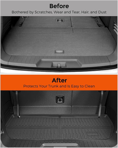 Car Floor Mats for Traverse Enclave: 2009-2017(Only with 2nd Row Bucket Seats) Cargo Trunk Liner, All Weather Rubber Accessories Tapetes Para Custom Fit for Chevy Traverse for Buick Enclave SUV Carpet