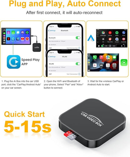 5-in-1 Wireless Carplay Adapter with Netflix YouTube TF Card, Android Auto Wireless Adapter and Apple CarPlay, Plug & Play, Easy Setup, Magic Video Ai Box for OEM Wired Apple Car Play Cars & iOS 10+