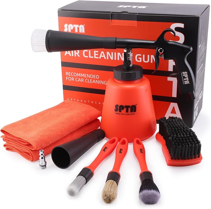 SPTA High Pressure Car Cleaning Gun, Cleaning Gun, Car Interior Washing Kit, Detailing Wash Gun with Metal Spinner for Seat Carpet Roof Dashboard, Essential Car Detailing Kit, 1L Bottle
