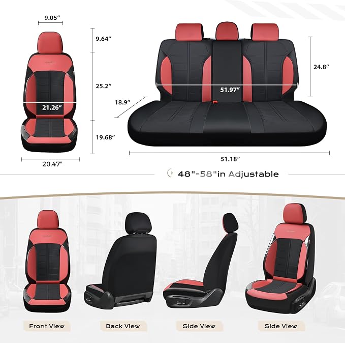 Coverado Seat Cover, Car Seat Cover Front Seats, 3D Air Mesh Breathable Seat Protectors Sports Carbon Fiber Design Airbag Compatible Comfort Universal for Most Cars, Van,Trucks, SUV, Black&Wine