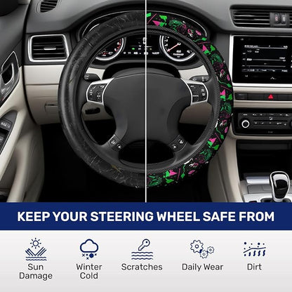 GENANY Good Witch Steering Wheel Cover, Non Slip Polyester Car Wheel Protector for Car SUV Truck, Universal 15 Inch