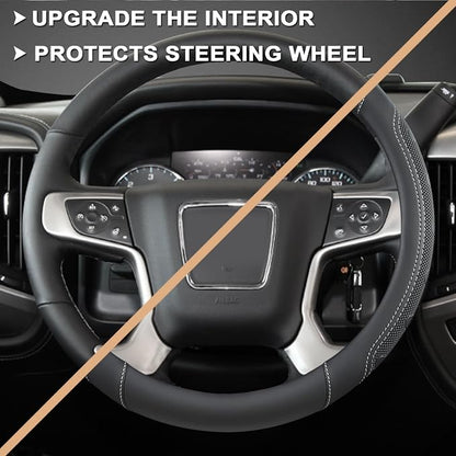 GIANT PANDA Steering Wheel Cover for GMC Sierra Acadia Terrain Yukon(Black+Gray Line-Standard Size)