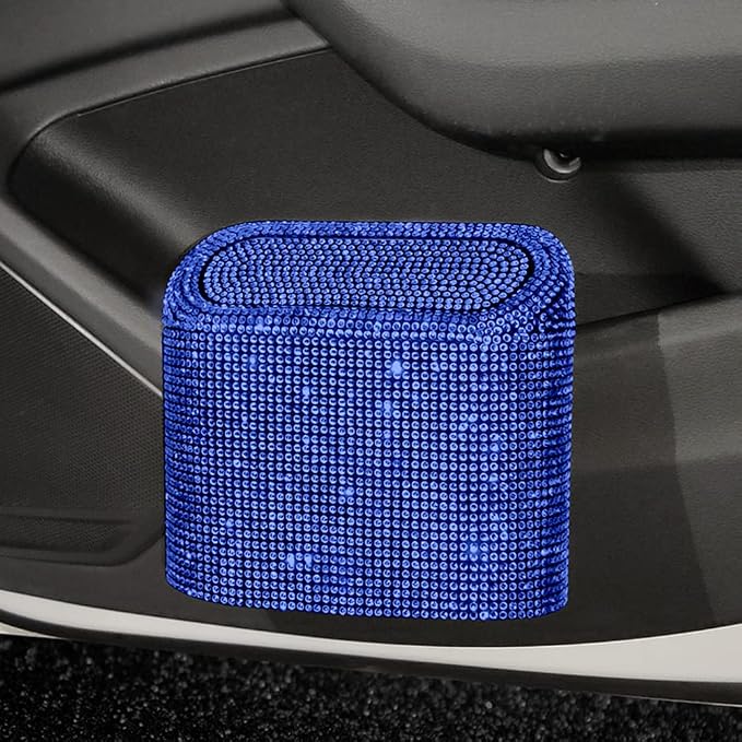 Bling Rhinestone Car Trash Can,Car Garbage Can Container Sparkle Crystal Trash Bin Dustbin Organizer Leak Proof Portable Hanging Garbage Can with Lid,Blue
