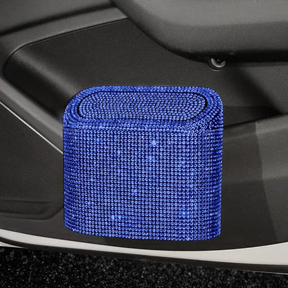 Bling Rhinestone Car Trash Can,Car Garbage Can Container Sparkle Crystal Trash Bin Dustbin Organizer Leak Proof Portable Hanging Garbage Can with Lid,Blue