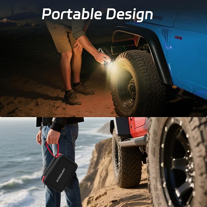 Acmount D18 Jump Starter with Air Compressor, 6000A Car Battery Jumper Starter Portable(All Gas/10.0L Diesel), 150PSI Tire Inflator Air Pump, 12V Jump Pack, 800LM Flashlight, Car Gift for Man