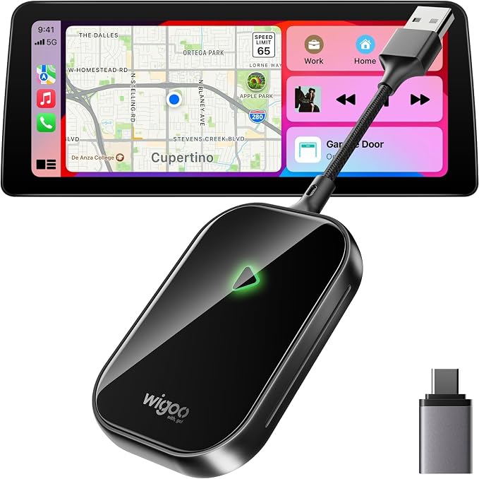 Wigoo 2026 Upgrade Wireless CarPlay Adapter [Long-Drive Stability, 10s Auto Connect] Converts Wired to Wireless CarPlay, Low Delay CarPlay Dongle for iPhone, Fit for Cars with Wired CarPlay, Black