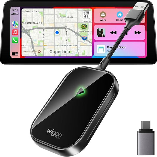 Wigoo 2026 Upgrade Wireless CarPlay Adapter [Long-Drive Stability, 10s Auto Connect] Converts Wired to Wireless CarPlay, Low Delay CarPlay Dongle for iPhone, Fit for Cars with Wired CarPlay, Black