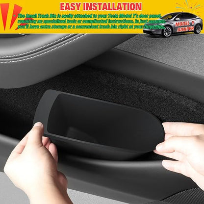 For 2026 New Tesla Model Y Juniper Front Car Door Trash Cans Side Door Portable Small Garbage Storage Bin Interior Accessories - TPE, Black - 2 Pack