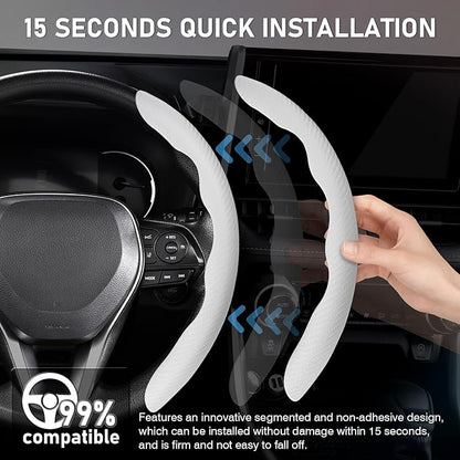 Cartist Steering Wheel Cover, Carbon Fiber Steering Wheel Cover for Men/Women, Anti-Slip, Durable, Universal for 99% Car Interior Accessories (White)