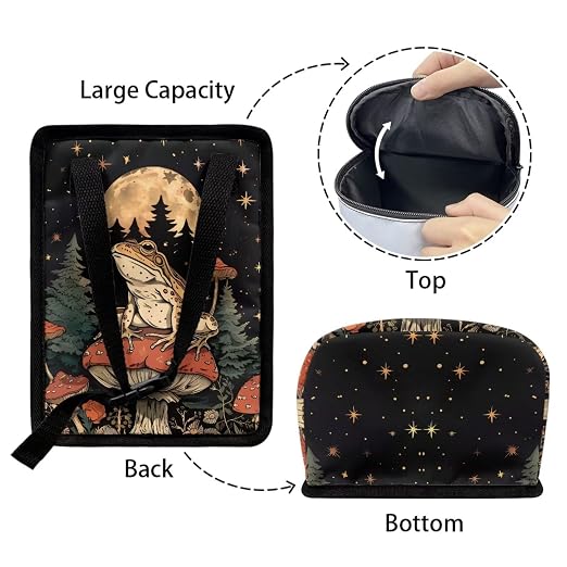 Talayituse Frog Mushroom Print Car Trash Can, Moon Star Design Portable Auto Garbage Bin Multifunctional Vehicle Interior Accessories with Adjustable Straps Universal Fit Truck SUV Sedan