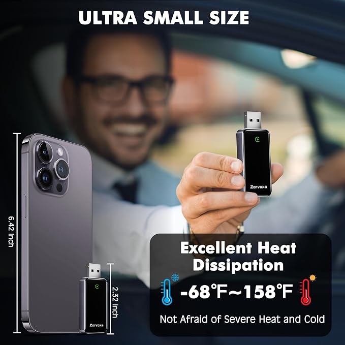 2026 Wireless Carplay Adapter for iPhone,3 Second Auto Connect, No Screen delay, Ultra Mini Design,Plug & Play By USB-A/Type-C Compatible with iOS 10+ and Cars with Factory Wired CarPlay