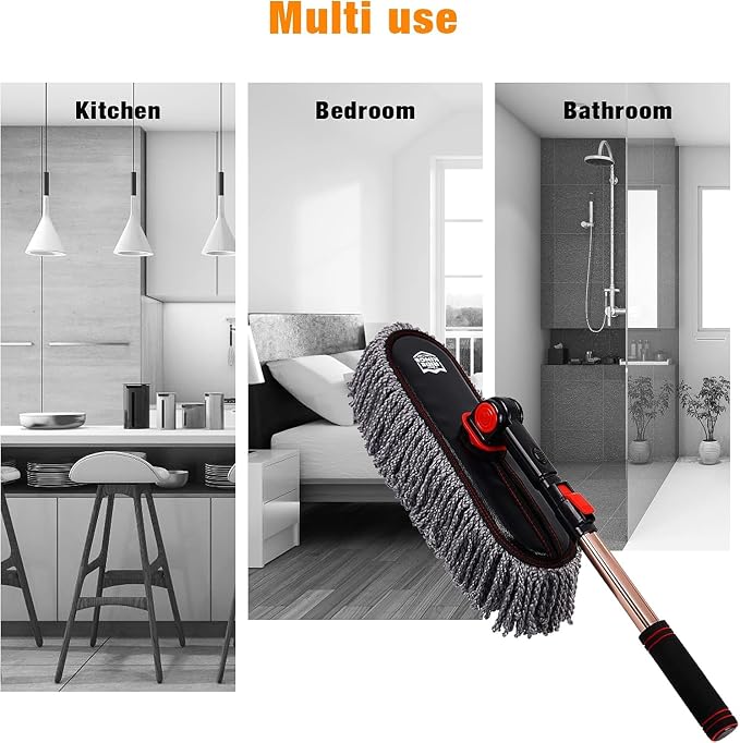 Car Duster Grey Set-Stocking Stuffers Gifts for Men Women-Microfiber Multipurpose Duster,Interior & Exterior Cleaning Tools,Dashboard Detailing Brush,Scratch Free with Extendable Handle,2 Packs