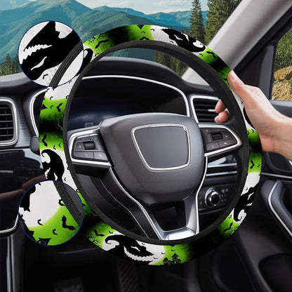 GENANY Green Horror Sack Steering Wheel Cover, Non Slip Polyester Car Wheel Protector for Car SUV Truck, Universal 15 Inch