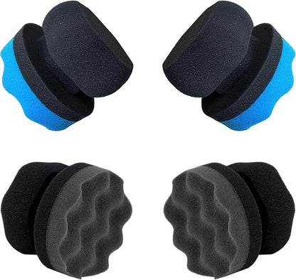 4 Pcs Tire Shine Applicator Pads, Tire Dressing Applicator, Reusable Tire Shine Sponge Wave Contoured for Car Detailing, 3.15inch (2 Blue & 2 Black)