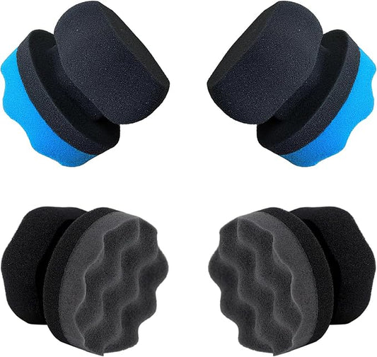 4 Pcs Tire Shine Applicator Pads, Tire Dressing Applicator, Reusable Tire Shine Sponge Wave Contoured for Car Detailing, 3.15inch (2 Blue & 2 Black)