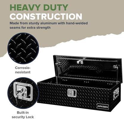 ARKSEN 39 x 13 x 10 Inch Diamond Plate Truck Bed Tool Box, Heavy Duty Waterproof Aluminum Toolboxes Storage Chest with Side Handle & Lock for Pickup Truck Bed, RV & Trailer – Black