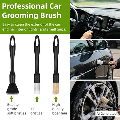 62" Car Wash Brush with Long Handle, Car Wash Kit Include Microfiber Cleaning Mop, Wheel Brush, Windshield Window Squeegee, Towel, Detail Brush, Storage Bag, for Cleaning Cars, RV, Truck, Boat