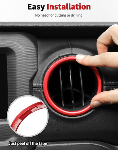 JWWY JL AC Air Vent Trim Rings & Dashboard Headlight Switch Decor Switch Knob Cover Kit Fit for 2018-2023 Jeep Wrangler JL JLU Interior Accessories, Aluminum Alloy 8PCS Red