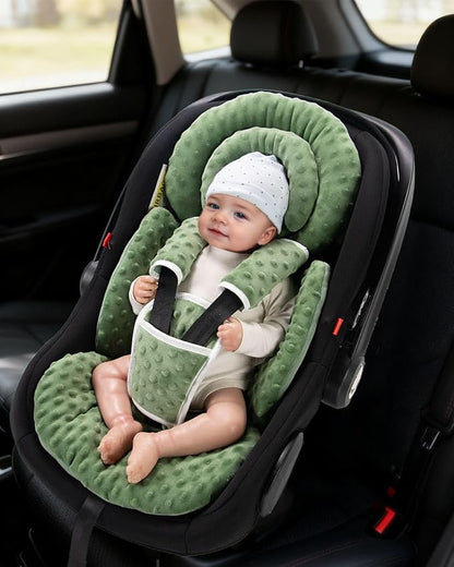 TinlyFinly Infant Car Seat Insert with Extra Cushion for Preemie to Toddler, Reversible Newborn Carseat Insert for Baby Head Body Support, Fits for Stroller, Baby Swing, Bouncer - Dots, Dark Green