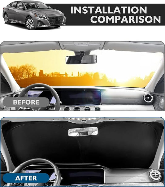 BIBLOZ Car Windshield Sun Shade for Nissan Altima 2019-2025 2026, S, SV, SR, SL, Platinum Accessories Foldable Car Sunshade Front Windshield Sun Visor PET Reflective Material