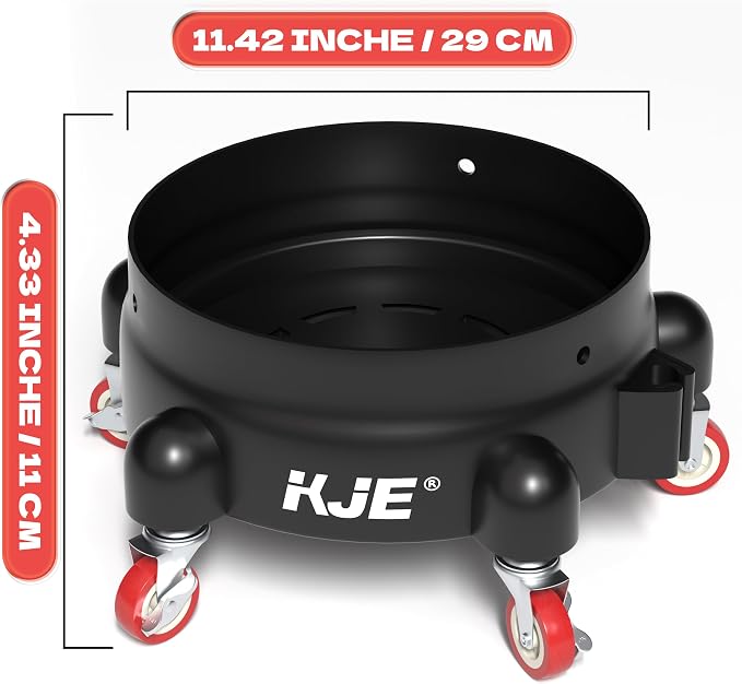KJE Bucket Dolly with Wheels, 360° Rolling Car Wash Buckets Dolly for Detailing, Rolling Wash Bucket with 5 Wheels and 2 Locking Casters, Compatible with 2.5-7 Gallon Buckets, Supports Up to 300 lbs