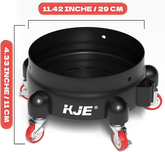 KJE Bucket Dolly with Wheels, 360° Rolling Car Wash Buckets Dolly for Detailing, Rolling Wash Bucket with 5 Wheels and 2 Locking Casters, Compatible with 2.5-7 Gallon Buckets, Supports Up to 300 lbs