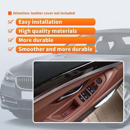 7PCS Brown Inner Door Pull Handles Kit Compatible with 5 Series F10 F11 2010-2016 520 523 525 528 530 535 Inner Window Switch Armrest Panel Trim Cover