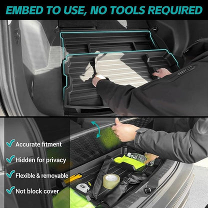 Hidden Trunk Organizer Tray Compatible with 2019-2025 Toyota RAV4 LE XLE XSE Hybrid (Not Prime), Hidden Toolbox Storage Box Fit for RAV4 Trunk Cargo Divider Accessories