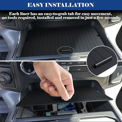 Center Console Organizer Cover for Ford F150 Accessories 2021-2024 2025 & Lightning XLT 2022 2023 2024 Middle Console Secret Pocket Lid Interior Hidden Storage Compartment Tray with USB Holes, 2PCS