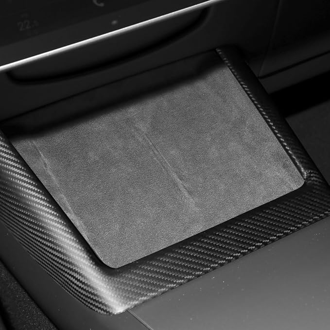 NVCNX Hard Rigid Real Carbon Fiber for Tesla New Model 3/Y Highland 2024-2026 for Juniper 2025 2026 Accessories Wireless Charger Charging Phone Pad Panel Frame Cover Interior Trim 1PC - Matte Carbon