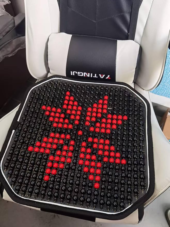 Car Beads Cooling Seat Cover, Wooden Bead Cool Cushion Mat, Large Thickened Black Red Office Chair Cushion Pad for Home Office Gift for Husband Wife 16.73"