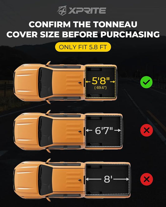 Xprite FRP Hard Quad Fold Truck Bed Tonneau Cover Compatible with 2007-2026 Chevrolet Silverado/GMC Sierra 1500 Fleetside 4-Folding Chevy Bed Cover 5.8FT (69.6"), Excludes Classic Body