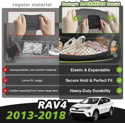 Muslogy Trunk Cargo Net Compatible with Toyota RAV4 2013-2018 Accessories, SUV Sedan Cargo Organizer Storage Net with Heavy Duty Carabiners