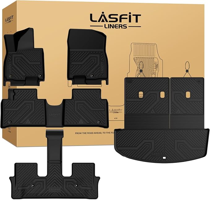 LASFIT Floor Mats & Backrest Mats & Cargo Mat for Hyundai Palisade 7/8 Seats 2026 (Only Fit Hybrid, Not Fit Gas), All Weather TPE Custom Fit Floor Liners Full Set Car Mats Accessories, Black