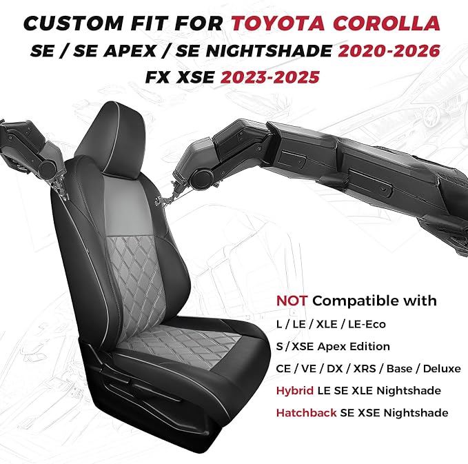 FREESOO for Toyota Corolla Seat Covers 2020-2026 SE/SE Apex Nightshade & 2023-2025 XSE & 2025 FX, Custom Car Seat Covers, Leather Car Seat Cover, Waterproof Seat Covers for Cars, Black Gray Full Set