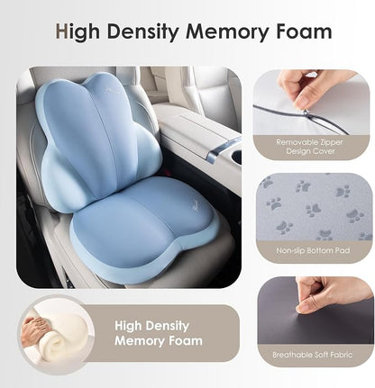 FLORICH Car Seat Cushion and Back Support for Car Ultrathick Memory Foam Office Chair Cushions with Lumbar Support Pillow for Sciatica & Back & Tailbone Pain Relief (Dark Blue)