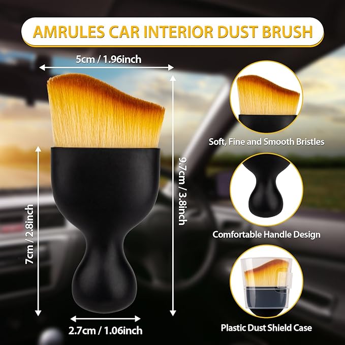 Amrules 2PCS Car Interior Detailing Brush, Auto Car Detailing Brush Dusting Brush, Soft Bristles Car Interior Cleaning Tool for Dashboard Interior, Exterior, Skylight, Leather, Dust Brush, Brown