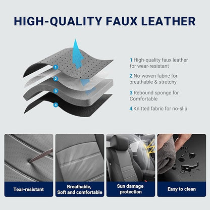 Custom for Honda Accord Seat Covers 2018 2019 2020 2021 2022 EX-L, Touring, Sport, EX, Hybrid, Faux Leather Car Seats Cover Full Set (Rear Row W/40/60 Split Backrest) - Black Grey