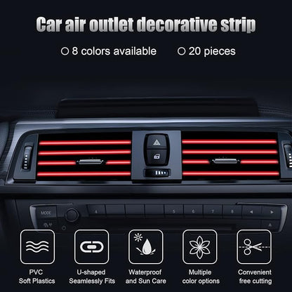 20 Pieces Universal Car Auto Air Conditioner Vent Outlet Trim Strip, Waterproof Flexible Shiny Auto Car Vent Interior Accessories for All Air Vent Outlet (20PCS - Red)