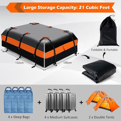 S AFSTAR 21 Cubic Rooftop Cargo Carrier Bag, Waterproof Car Roof Bag w/10 Adjustable Straps & 6 Door Hooks, Anti-Slip Mat & Storage Bag, Car Topper Luggage Carrier for Vehicle SUV with & without Racks