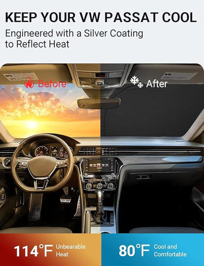 Proadsy 2026 Upgrade Front Windshield Sun Shade Foldable Sunshade Protector Custom Fit 2012-2022 VW Passat Accessories