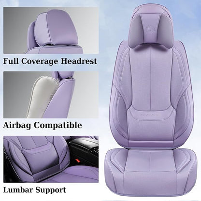 Coverado Universal Seat Covers Front, Universal Seat Covers for Cars, 2-Pack Waterproof Nappa Leather Car Seat Covers with Head Pillow, Auto Protectors Fit for Most Sedans SUV Pick-up Truck-Purple