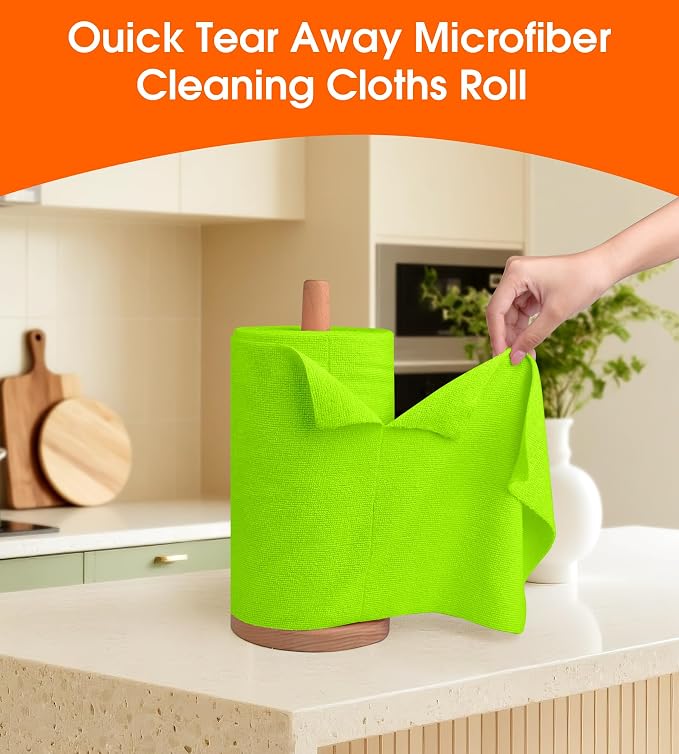 Microfiber Cleaning Cloth Roll - 100 Pack Tear Away Microfiber Paper Towels, Reusable, Washable, Scratch-Free, Kitchen Towels for Car, Home, Kitchen, Glass, Dishes (Neon Green)