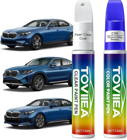 Phytonic Blue Metallic(C1M) Touch Up Paint Compatible with BMW,2-In-1 Car Scratch Remover Pen,Car Paint Scratch Repair Kit for Scratches,Chips & Nicks,2-PCS SET